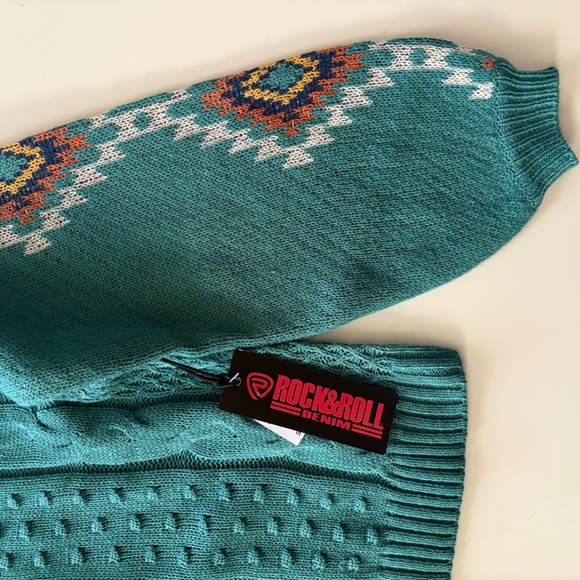 NWT Rock & Roll Denim Sweater with Aztec Sleeves Size Small - Picture 5 of 6